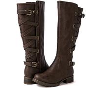 GLOBALWIN Women's Quilted Knee High Fashion Boots Strappy Boots For Women, 21yy10 Brown3, 4.5 UK