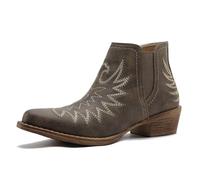 GLOBALWIN Women's Western Ankle Booties Snipped Square Toe Embroidered Cowboy Chelsea Boots, Low Stacked Block Heel, Comfortable Pull-On Short Cowgirl Boots, 25yy05 Brown, 6 UK
