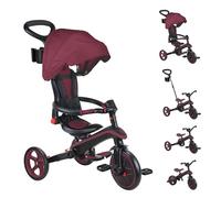 Globber Foldable Explorer Trike and Balance Bike 4 in 1 with Adjustable Canopy - Parental Steering Handle - Cup and Phone Holder - Safety Harness - 10 Months to 5 Years - 2 Year Warranty (Burgundy)