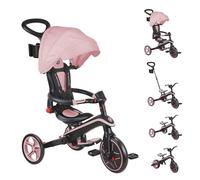 Globber Foldable Explorer Trike and Balance Bike 4 in 1 with Adjustable Canopy - Parental Steering Handle - Cup and Phone Holder - Safety Harness - 10 Months to 5 Years - 2 Year Warranty (Pink Pastel)
