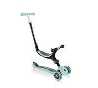 Globber Go Up Foldable 3 Wheel Folding Scooter and Ride On with Light Up Wheels - 15 Months to 7 Years, Kids Toddler Scooter for Boys and Girls with removable seat 2 Year Warranty (Mint Green)