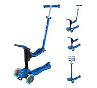 Globber Go Up Sporty Lights Kids Scooter Toddler Ride On - Removable Seat - 2 Year Warranty (Navy Blue)