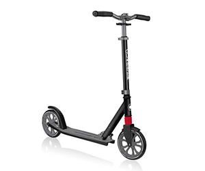 Globber NL 500-205 2-Big Wheel Quick Folding Kick Scooter - Reflective and Adjustable Height T-Bar - Comfort Handlebar Grips - for Kids 8+, Teens, and Adults - Black & Grey