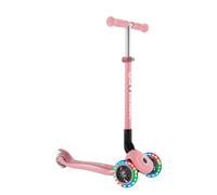 Globber Primo Foldable Scooter with Light Up Wheels, Rear Brake System, Reinforced Colour Matching Deck, Grows with your Child, 3-7 Years, 2 Year Warranty & No Batteries Required (Pastel Pink)