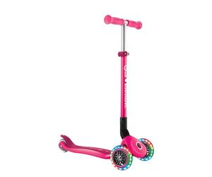 Globber Primo Foldable Scooter with Light Up Wheels for Children 3 Years Plus - 2 Year Warranty (Pastel Pink)