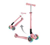 Globber Primo Foldable Scooter with Light Up Wheels for Children 3 Years Plus - 2 Year Warranty (Pastel Pink)