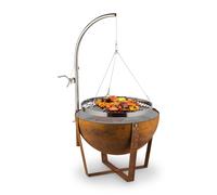 Globe 60cm Standing Fire Pit with Grill Rust