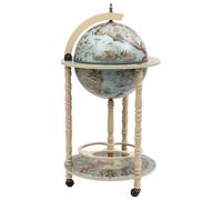 Globe Bar Solid Eucalyptus Wood Blue & White 47 x 47 x 102 cm on Wheels Vintage