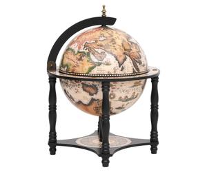 Globe Bar Wine Stand Brown Solid Eucalyptus Wood 42x42x57cm Vintage Map Exterior