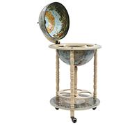 Globe Bar with Bottle Rack Made of Solid Eucalyptus Wood, Blue, 36 cm Globe, 47 x 47 x 102 cm, with Wheels, Wine Cabinet and Glass Holder for Living Room, Dining Room, Party Room