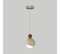 Globe Bedside Pendant Light, Cream Metal Suspension Lamps with Glass Ball Shade, Mini Spherical Hanging Lamp, Modern LED Chandelier - 10W - 3 Color Modes, Nordic Minimalist Drop Lights
