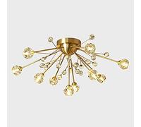 Globe Chandelier,Brass Creative Molecular 6-Lights Sputnik Chandelier Retro Ceiling Lamp for Living Room Dining Room-Copper and Crystal 6 Light