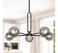 Globe Chandelier Pendant Lighting, Gold Large Semi-Flush Ceiling with Clear Glass, Dining Light Fixture for Room