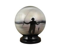 Globe Cremation Urn for Adult Ashes, Round Funeral Memorial Urn with Fishing Man Design, Handcrafted Aluminium Keepsake Urn