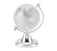 Globe Decor, Globe World Map Crystal Glass Ball Sphere Round Earth Clear Crystal Ball with Metal Stand Decor, for School, Home, Office(Silver)