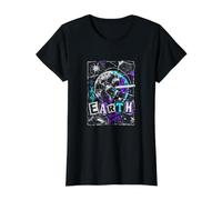 Globe Earth Cosmic Universe Space Text Style Value Graphic T-Shirt, Women, Black, L