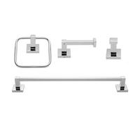 Globe Electric Finn 4-Piece Bathroom Hardware Accessory Kit, Polished Chrome, Bar, Towel Ring, Robe Hook, Toilet Paper Holder 51368, Metal, Silver