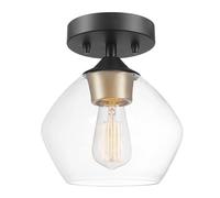 Globe Electric Harrow 1 Semi-Flush Mount Ceiling Light, Matte Black Finish, Gold Accent Socket, Clear Glass Shade 60333, Metal, 60 W