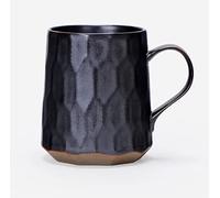 globe faith Personalized Handmade Coffee Cup Ceramic, Insulated Vintage Clay Coffee Mug Employee Mug, Pottery Tea Cup for Home & Office, Artistic Geometric, Metallic Black 14oz