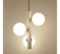 Globe Glass Hanging Chaner 3-Light Cluster Pendant Lamp, Mid Century Glass Ball Suspended Lighting Fixtures G9 Droplights for Kitchen Island Dining Room Bedroom (Blanc)