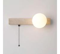 Globe Glass Wall Light Nordic Sconce with Pull Cord Natural Stone Lamp Yellow Travertine Hardwired Sconces Lighting White for Living Room Bedroom