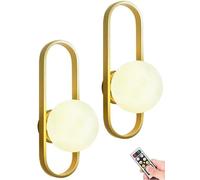 Globe Gold Wall Sconces Set of 2 Battery Operated with Remote,Indoor No Wring Dimmable Wall Lights Fixture,Modern Wirelss Glass Wall Lighting Brass Wall Lamp for Bedroom Living Room Bathroom (Color :