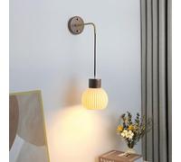 Globe Hanging Wall Lamp Nordic Wood Wall Sconce with Rubbed Ceramics Shade Modern Brass Wall Light, d Bedside Wall Sconces Retro Contemporary Home Decor Lighting Fixture, E27