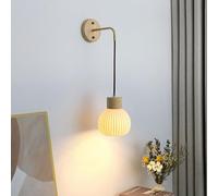 Globe Hanging Wall Lamp Nordic Wood Wall Sconce with Rubbed Ceramics Shade Modern Brass Wall Light, d Bedside Wall Sconces Retro Contemporary Home Decor Lighting Fixture, E27