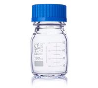 Globe Scientific Globe Glass Media Bottle 8100100, 100mL, GL45 Screw Cap, 3.3 Borosilicate Glass, Dual Graduations, 10/Box