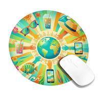 Globe Small Mouse Pad, Summer Tropical Sunglasses Fish Summer Turquoise Round Rubber Washable Aesthetic Mousepads for Desk Idea for Home Office Desk Laptop Gamers Gift Round 8x8 Inch