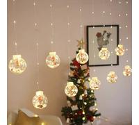 Globe String Lights Usb Fairy Lights with Santa Claus Design - Dimmable 4-Mode Curtain Lights, 3M Waterproof Indoor String Lights for Window, Bedroom, Wedding Party Decor (Warm White & Multicolour)