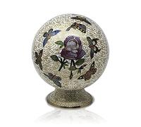 Globe Style Cremation Urn for Ashes, Adult Size Funeral Memorial Urn with Butterflies on Rose Pattern, White