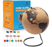 Globe Trekkers Black Cork Globe with Push Pins - 10” Push Pin Globe with World Map and Rotating Stand for Children or Adults