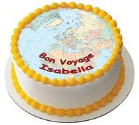 GLOBE WORLD EARTH MAP Premium Quality Edible Large 7.5 Inch Round Icing Cake Topper - Text can be Customizable - Make your Celebrations Memorable with Our Delightful Charming Cake Toppers D3