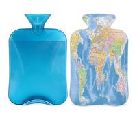 Globe World Map Hot Water Bottle with Cover, 2L Hot Water Bag for Pain Relief, Neck Soft and Shoulder, Hand Feet Warmer, Hot and Cold Compress for Adult Kids
