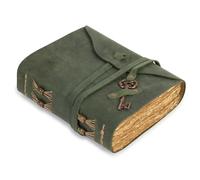 GlobeeCraft Vintage Green Leather Journal with Key, Cotton Paper - Leather Notebook for Travel - 21 x 17 cm, Ideal for Writing, Travel and Personal Notes