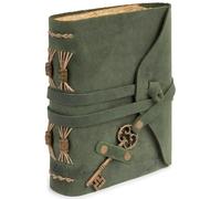 GlobeeCraft Vintage Green Leather Journal with Key - Vintage Travel Notebook with Cotton Paper - Compact Diary Notebook 18 x 13 cm, Ideal for Travel, Notes and Personal Reflections