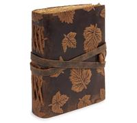 GlobeeCraft Vintage Leather Journal with Acacia Leaves and Cotton Paper, Notepad Ideal as Travel Notebook and Diary for Writing Reflections 18 x 13 cm