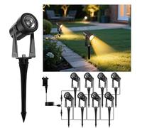GLOBELIT Garden Spike Lights 90FT, 8-Pack 360° Adjustable Garden Spot Lights - IP65 Waterproof, 3000K Warm White, 30° Beam Angle - Ground/Wall Mount Outdoor LED Mains Powered (Black)