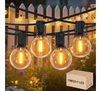 GLOBELIT Outdoor String Lights 50FT/15M, G40 Garden Festoon Lights Mains Powered with 25+1 Shatterproof LED Bulbs,Festoon Lights Outdoor for Pergola,Low Voltage 12V Safe Use