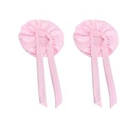 Globellapro 2pcs Pink Sleep Bonnets,Silk Sleep Bonnets for Women,Adjustable Night Sleeping Cap,Elastic Band Silk Bonnets with Bow for Hair Care,Beauty