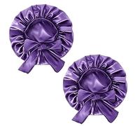 Globellapro 2pcs Purple Sleep Bonnets,Silk Sleep Bonnets for Women,Adjustable Night Sleeping Cap,Elastic Band Silk Bonnets with Bow for Hair Care,Beauty