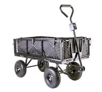 Globewolf Garden Trailer Cart Pull Along Trolley 350Kg Heavy Duty Black Mesh Utility Gardeners Wagon With Removable Liner & Folding Sides