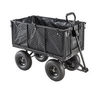 Globewolf Garden Trailer Deluxe High Sided Cart Pull Along Trolley 500Kg Heavy Duty Black Utility Gardeners Wagon With Liner, Folding Sides