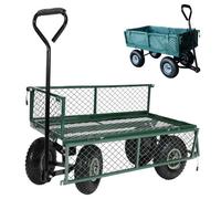 Globewolf Garden Trolley Cart Pull Along Trailer 200Kg Load Green Mesh Utility Festival Camping Wagon With Removable Liner & Folding Sides