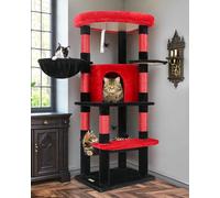Globlazer Gothic Corner Cat Tree Tower with Scratching Post for Indoor Cats, 51inch Goth Cat Condo Tower with Large Hammock, Fan-Shaped Padded Perch, Spacious Cat Cave, Hanging Basket, C51, Red Black