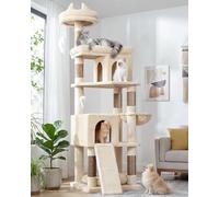 Globlazer Heavy Duty Cat Trees for Large Cats, Sturdy 72in Maine Coon Cat Tree for Large Cat 20 lbs+ Heavy Duty Cat Tower for Adult Biggest Cats with 6 Scratching Posts, Hammock, S72, Beige