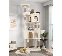 Globlazer Heavy Duty Cat Trees for Large Cats, Sturdy 72in Maine Coon Cat Tree for Large Cat 20 lbs+ Heavy Duty Cat Tower for Adult Biggest Cats with 6 Scratching Posts, Hammock, S72, Beige