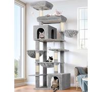 Globlazer Tall Cat Tower, 76 inch Multiple Level Cat Climbers for Indoor Cats, XL Cat Tree with 5 Scratching Posts, 2 Cat Condos, Hammock, 2 Hanging Baskets, F76B, Light Grey
