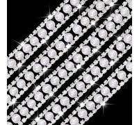 GLOBLELAND 1 Yard 1.15cm Wide Rhinestone Trim Applique Diamond Inlaid Pearl Chain Banding Beaded Crystal Chain Lace for Sewing Crafts Wedding Dress Clothing Accessories DIY Decoration